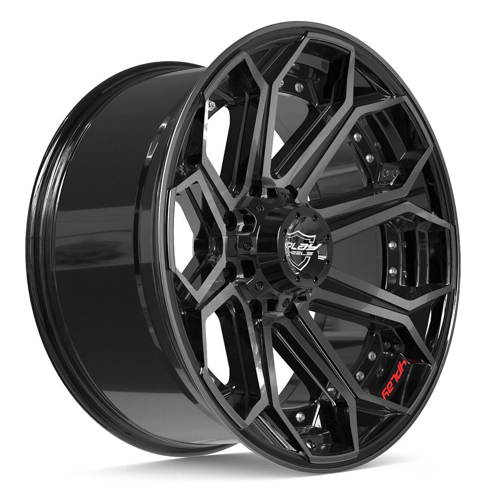 22x10 4PLAY 4P80R Gloss Black w/ Brushed Face & Tinted Clear Wheel 8x180 (-24mm)