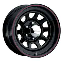 16x7 Pacer 342B Black Daytona Black w/Red & Blue Pin Stripes Wheel 6x5.5 (0mm)