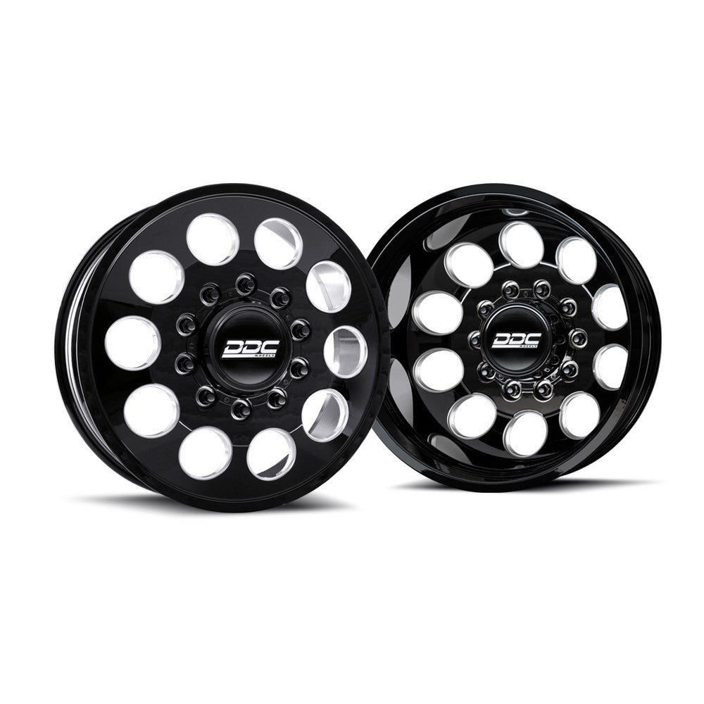 20x8.5 DDC The Hole Black Milled FORD/DODGE DUALLY Wheels 10x225 Set of 6 (Lug Nuts Included) Fits up to 12.50 tire