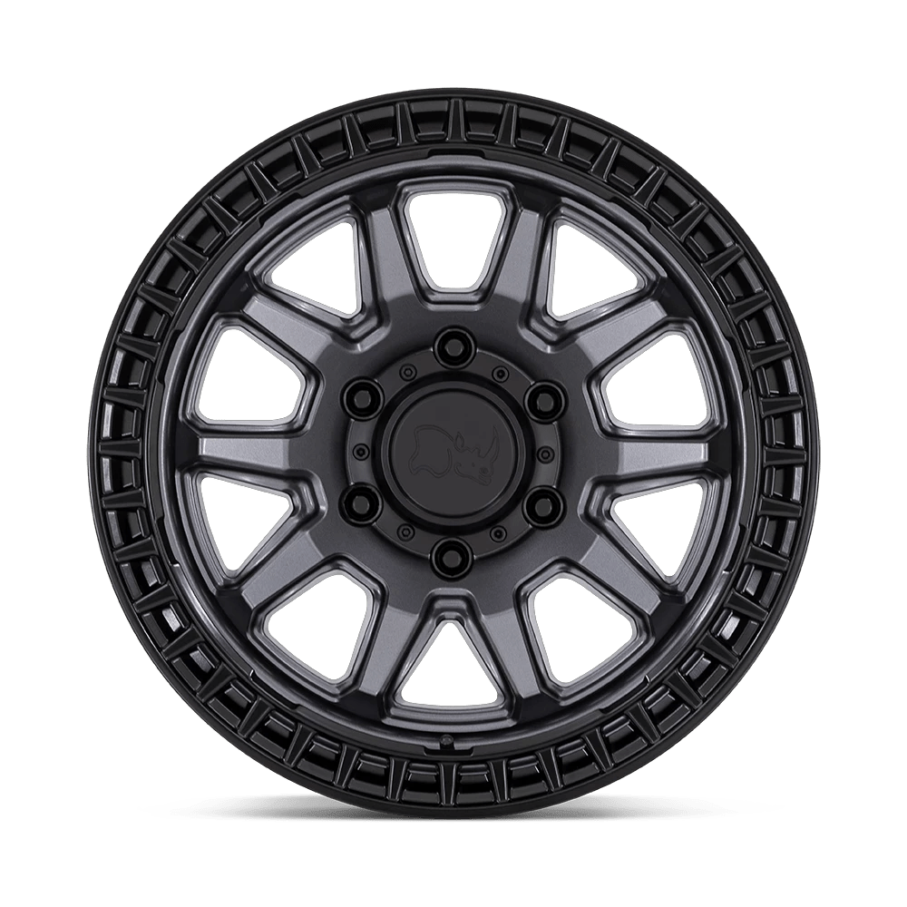17x8.5 Black Rhino Calico Matte Gunmetal With Matte Black Lip Wheel 5x5 (34mm)