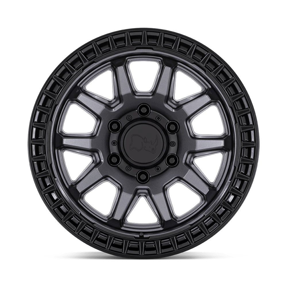 17x8.5 Black Rhino Calico Matte Gunmetal With Matte Black Lip Wheel 5x5 (34mm)