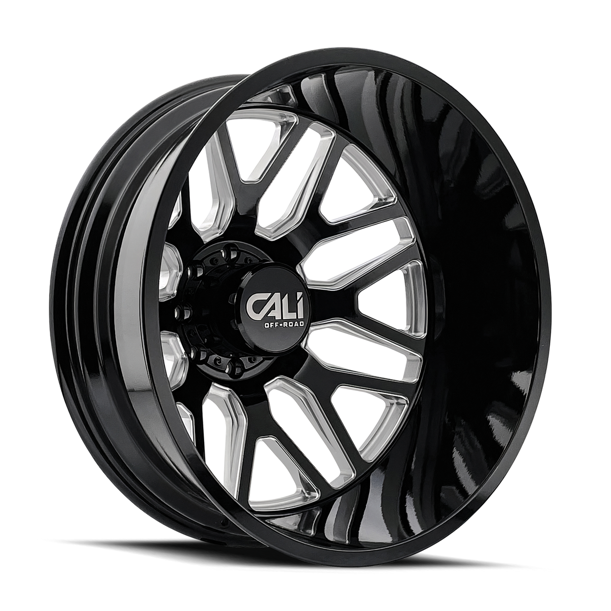 22x8.25 Cali 9115D Invader Dually Rear Gloss Black/Milled Wheel 8x200 (-232mm)
