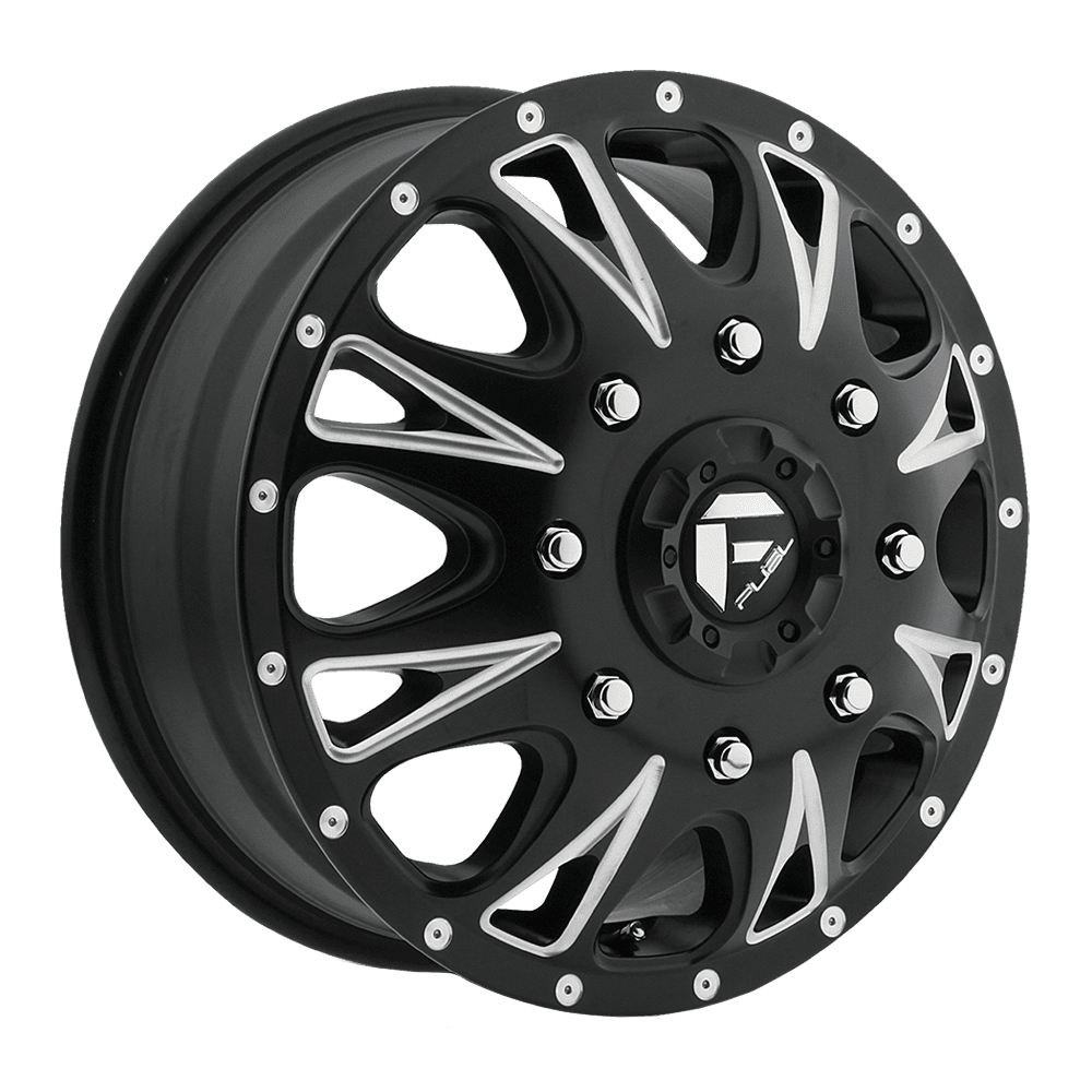 17x6.5 Fuel D513 Throttle DUALLY Front Black & Milled Wheel 8x6.5 (129mm)