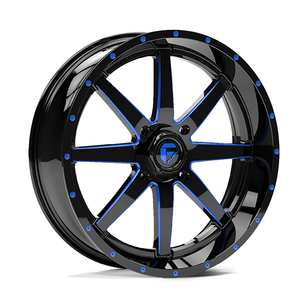 22x7 Fuel UTV D651 MAVERICK UTV Gloss Blk Milled W/ Blue Tint Wheel 4x137 (13mm)