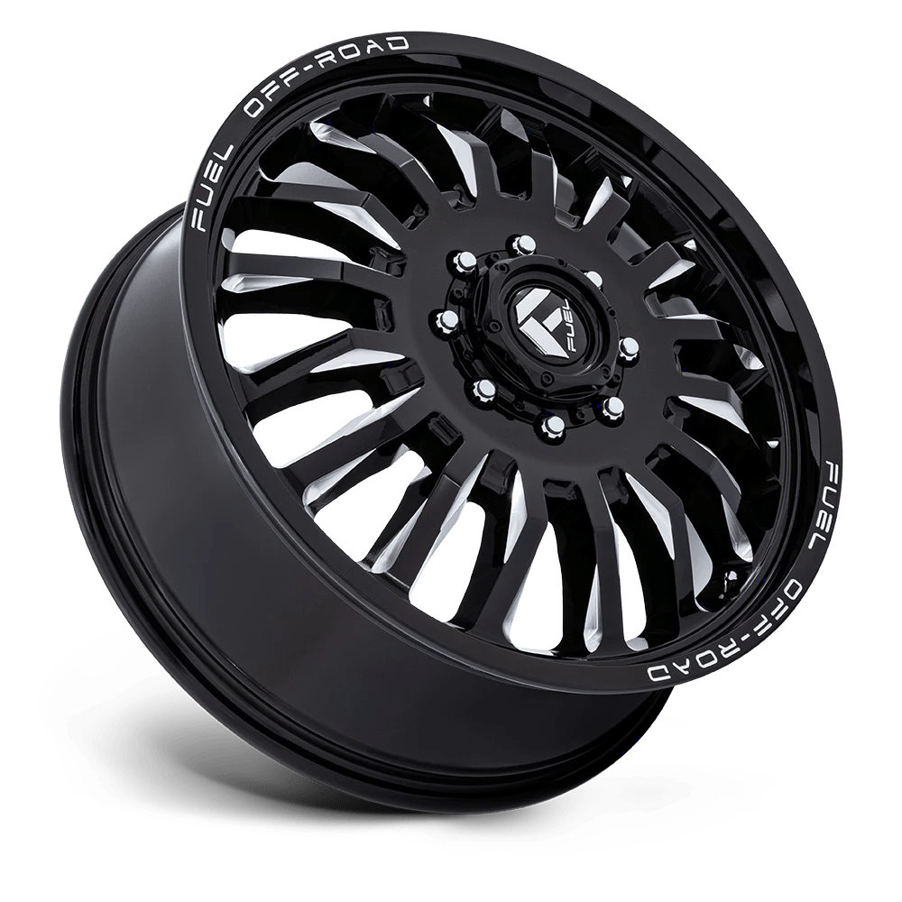 22x8.25 Fuel D868 Arc Gloss Black Milled DUALLY FRONT Wheel 8x6.5 (104mm)