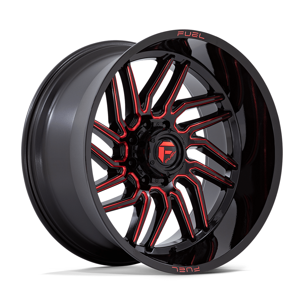 24x12 Fuel D808 Hurricane Gloss Black Milled Red Wheel 8x6.5 (-44mm)