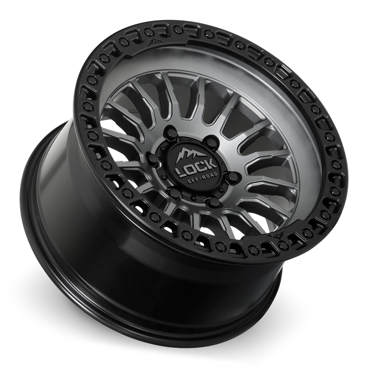 17x9 Lock Off-Road Grit Matte Grey With Matte Black Ring Wheel 6x5.5 (1mm)