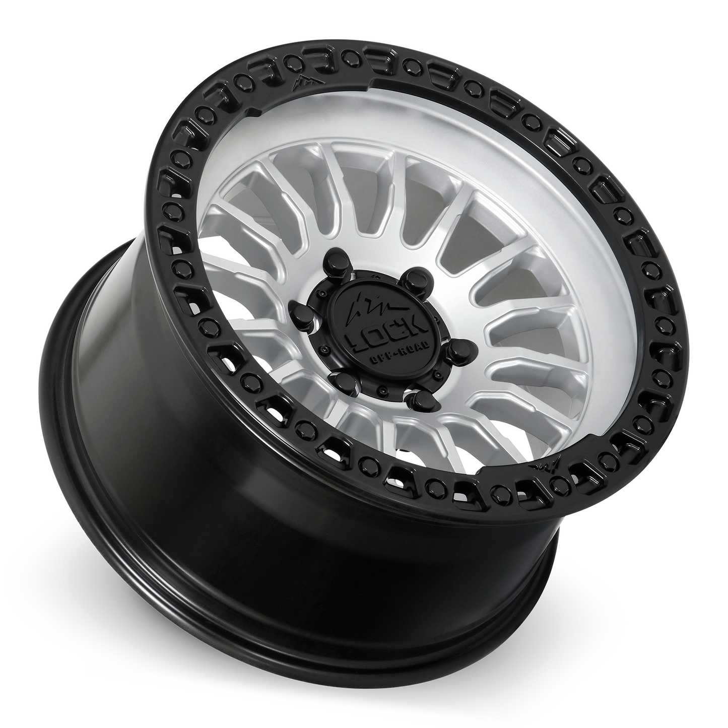 17x8.5 Lock Off-Road Grit Matte Silver With Matte Black Ring Wheel 6x5.5 (25mm)