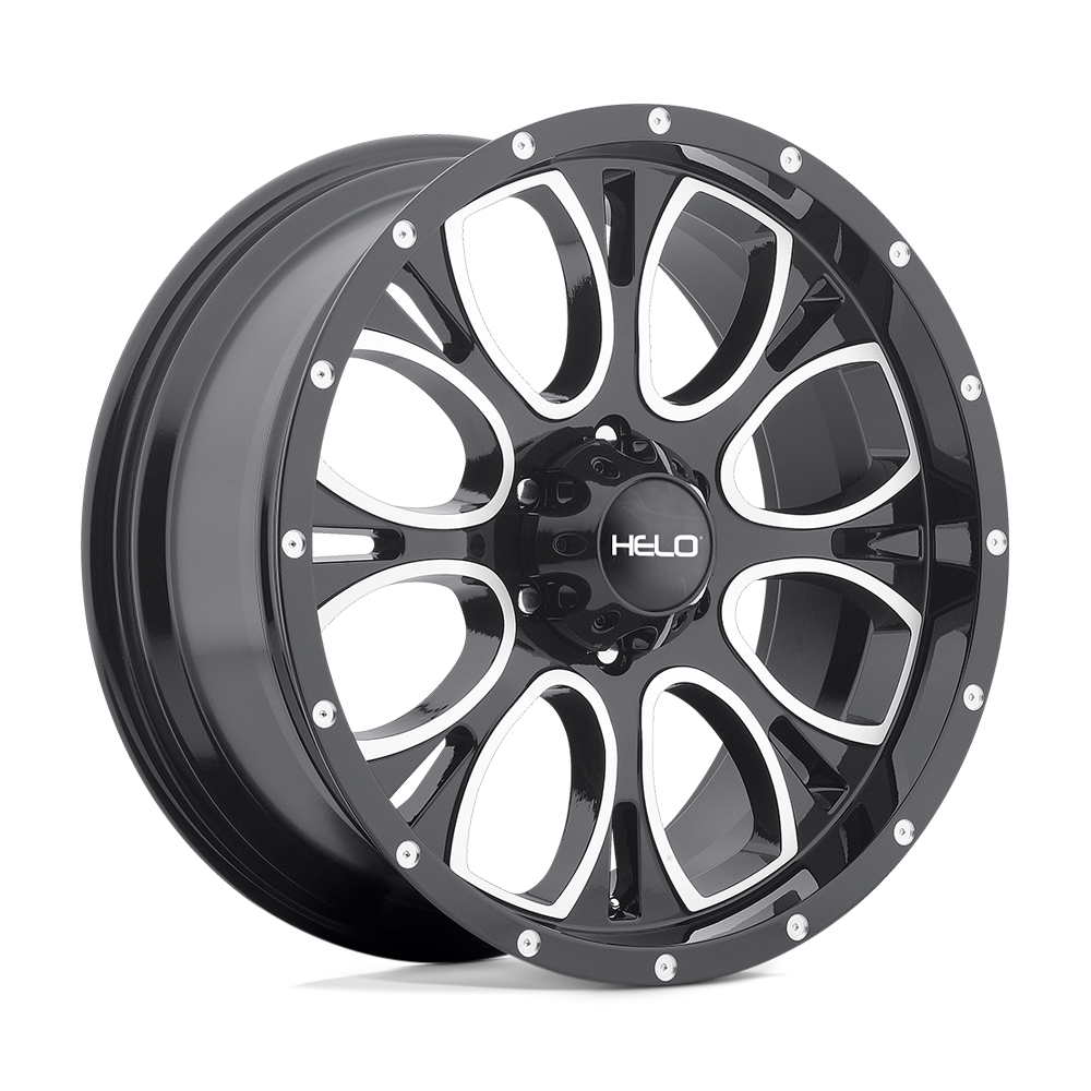17x9 Helo HE879 Gloss Black Machined Green Wheel 5x5 (-12mm)