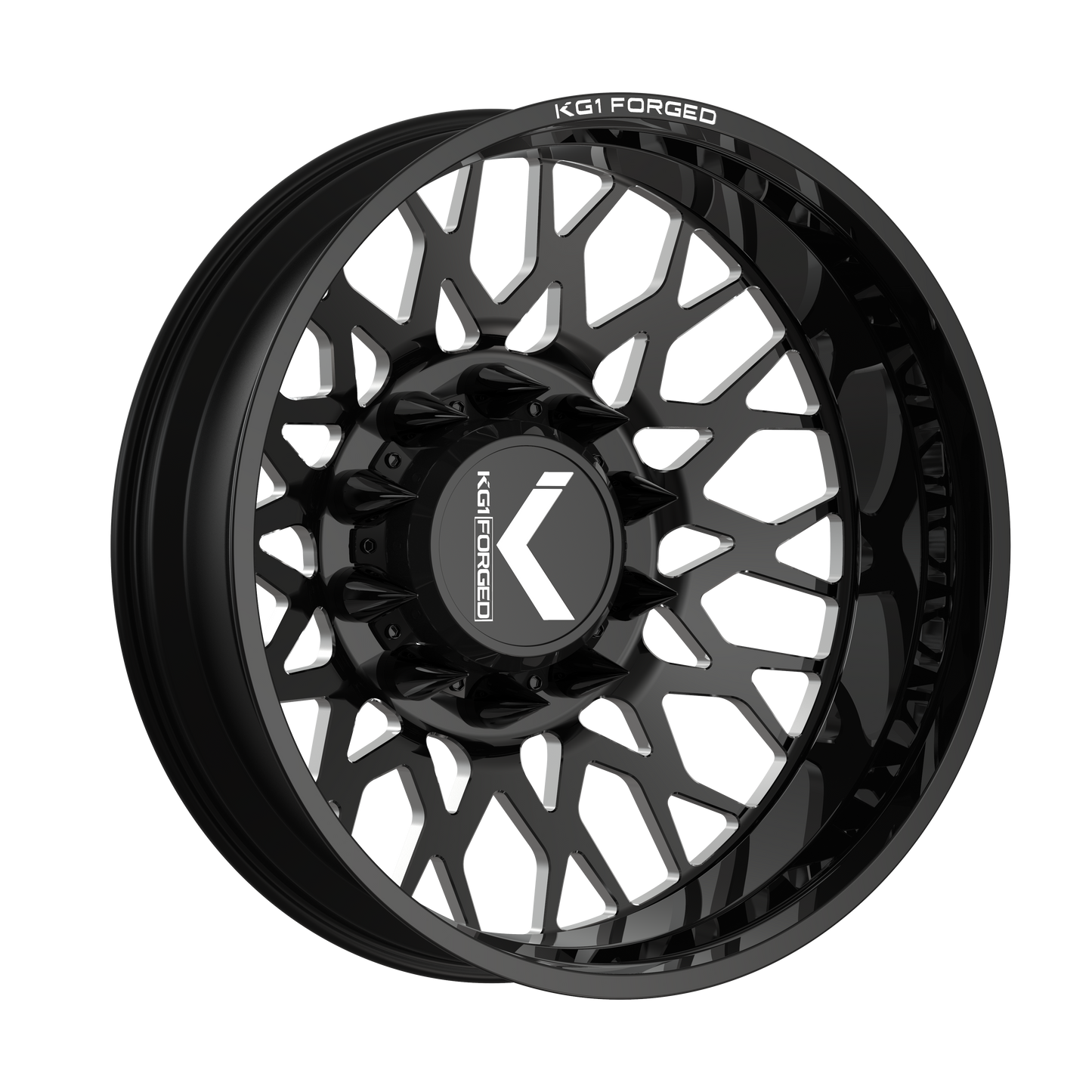 24x8.25 KG1 Forged KD019 Torture Gloss Black Milled DUALLY Wheel 10x285 (145mm)