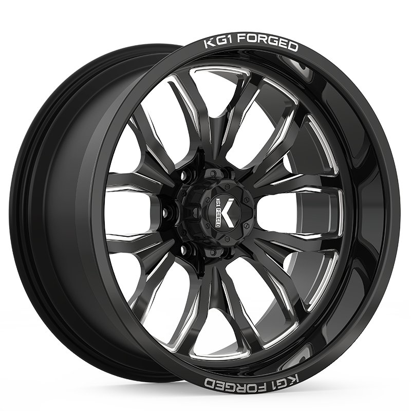 24x14 KG1 KF001 Primacy Gloss Black Premium Milled FORGED Wheel 8x6.5 (-76mm)