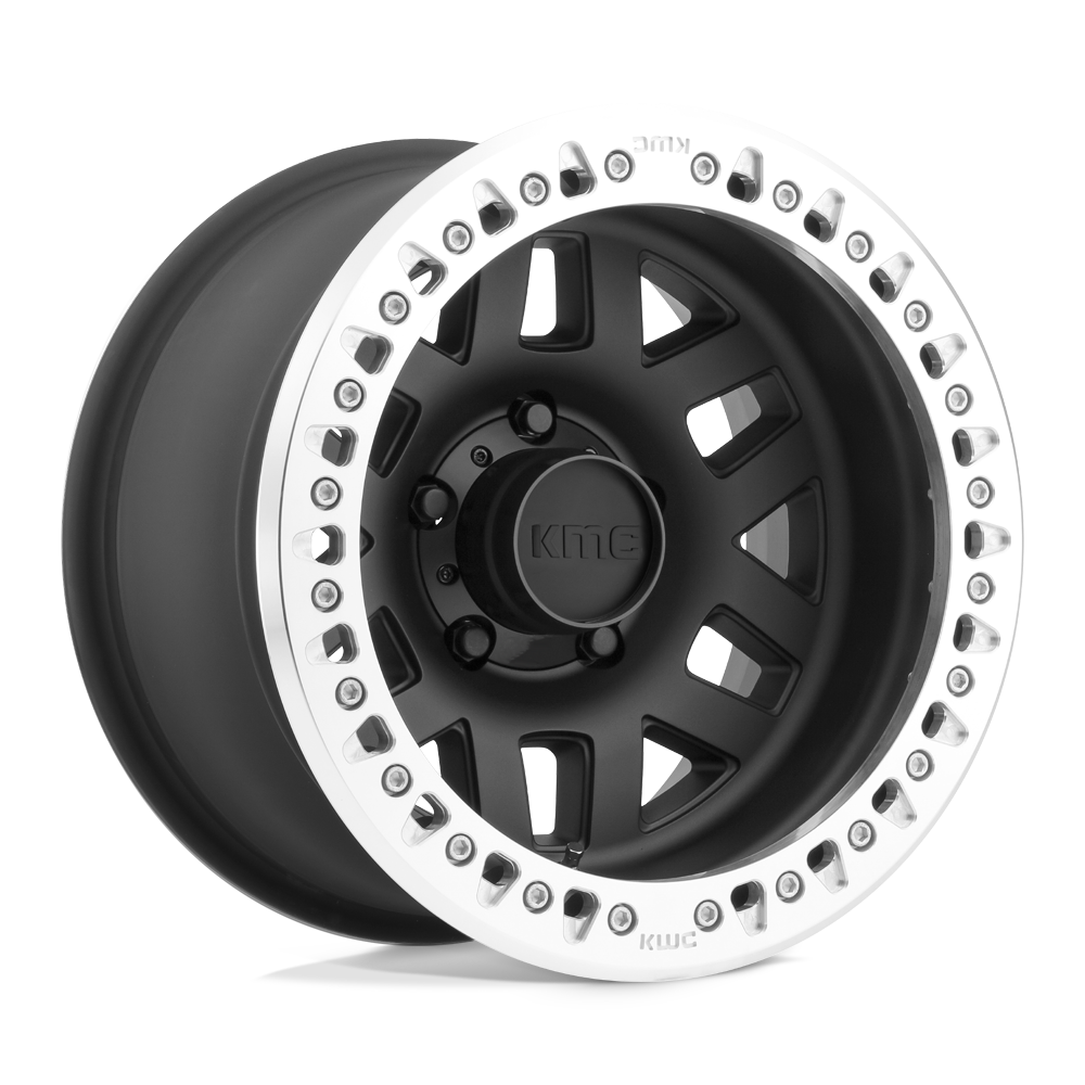 17x9 KMC KM229 MACHETE CRAWL Satin Black Machined Bead Ring Wheel 8X6.5 (-38mm)
