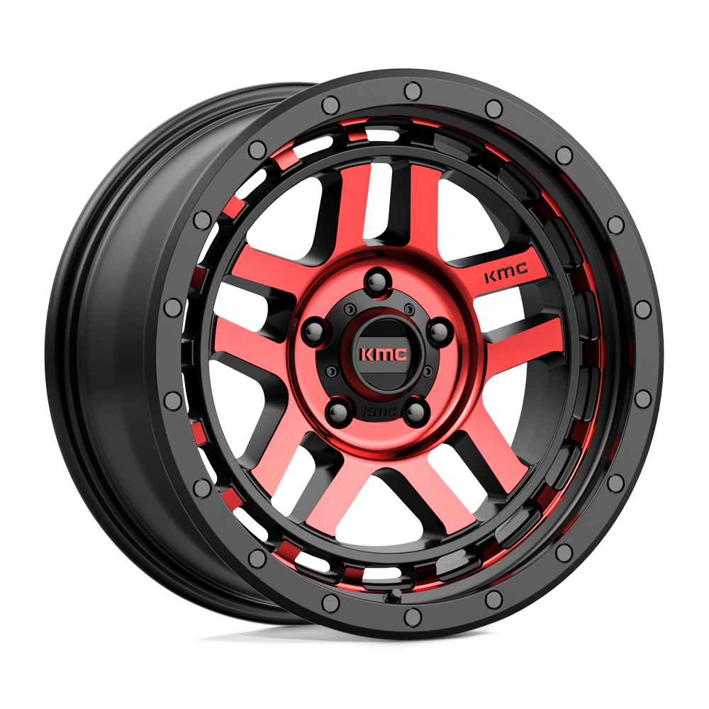 18x8.5 KMC KM540 RECON Gloss Black Machined W/ Red Tint Wheel 5x5 (0mm)