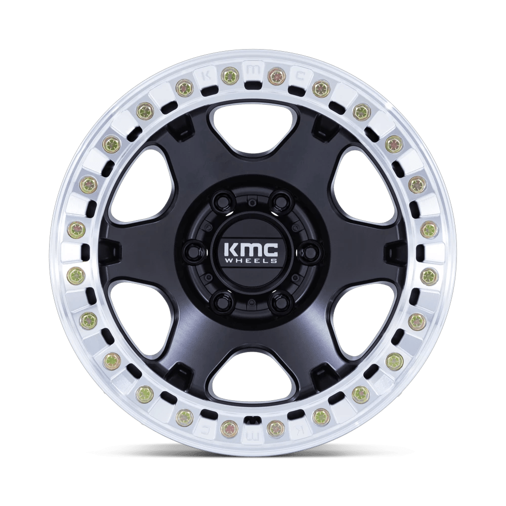 17x9 KMC KM238 VI Satin Black W/ Machined Ring BEADLOCK Wheel 6x5.5 (-38mm)