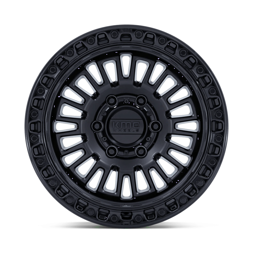17x8.5 KMC KM554 Aztec Matte Black W/ Gloss Black Lip Wheel 6x4.5 (0mm)