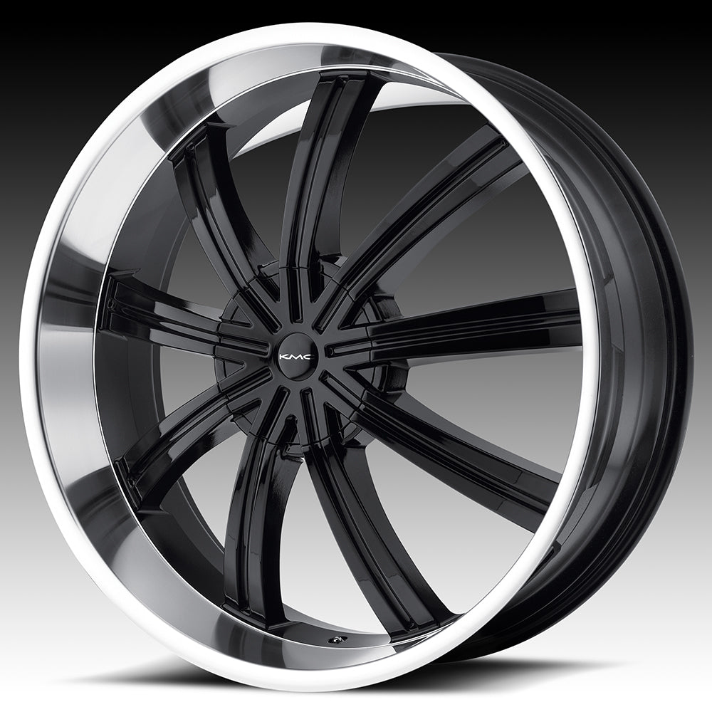 22x9.5 KMC KM672 WIDOW Gloss Black W/ Machined Face Wheel 5x115/5x5.5 (15mm)