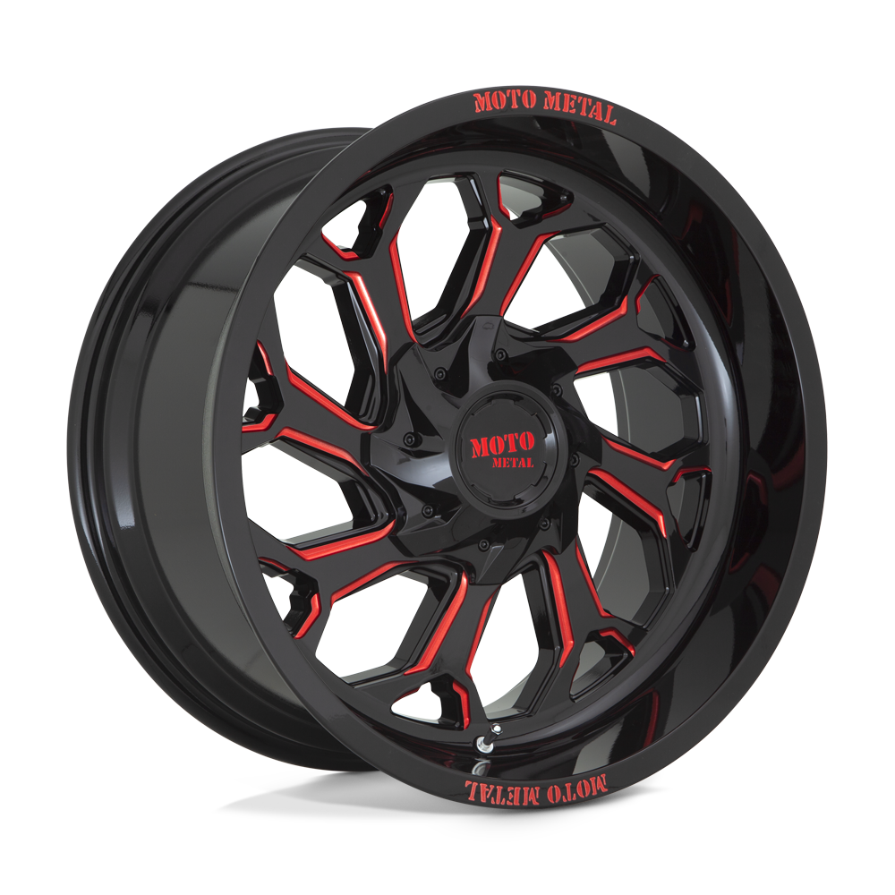 20x10 Moto Metal MO999 Gloss Black Milled With Red Tint Wheel 8X6.5 (-18mm)