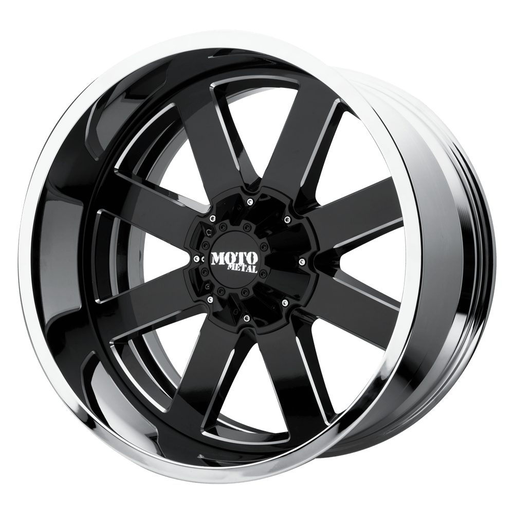 20x12 Moto Metal MO200 Gloss Blk Mill Center Chrome Lip Wheel 5x5 (-44mm)