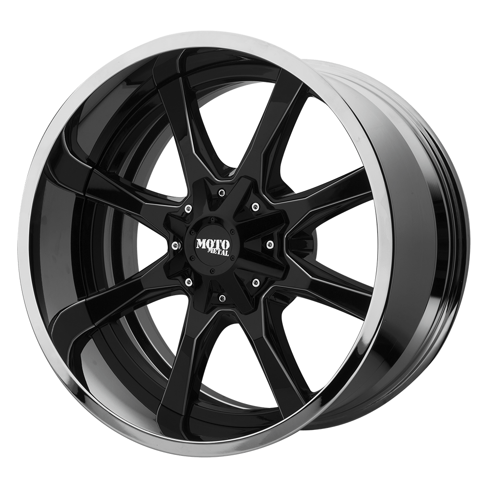22x12 Moto Metal MO201 Gloss Blk Mill Ctr Chrome Lip Wheel 5x5/5x5.5 (-44mm)
