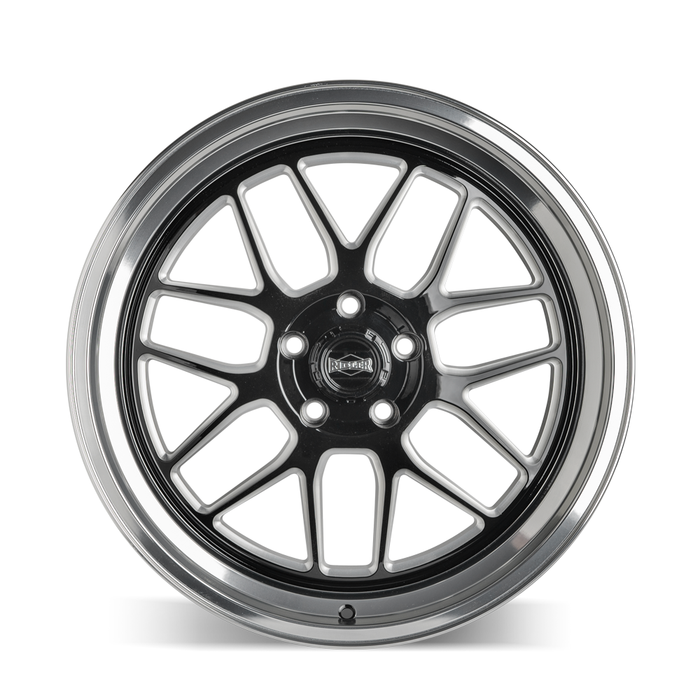 18x8 Ridler 611 Gloss Black Milled With Diamond Cut Lip Wheel 5x5 (0mm)