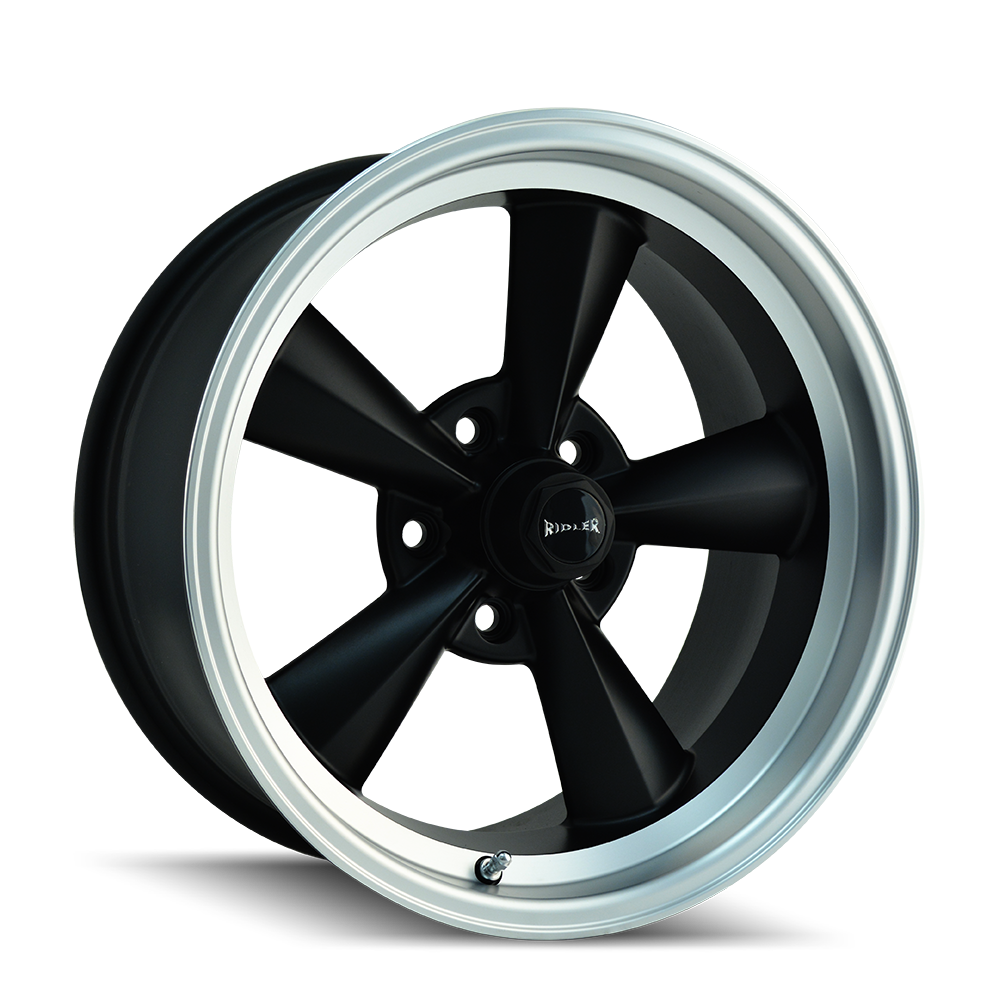 17x9.5 Ridler 675 Black/Machined Lip Wheel 5x4.5 (-5mm)