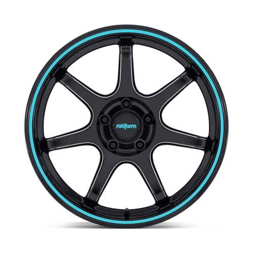 19x8.5 Rotiform RC208 BPU Gloss Black W/ Teal Stripe Wheel 5x100 (35mm)