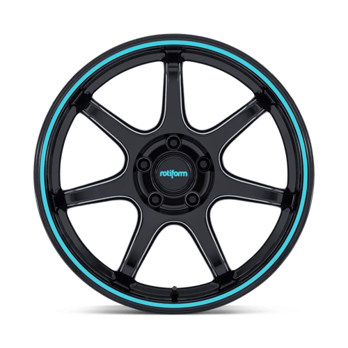 19x9.5 Rotiform RC208 BPU Gloss Black W/ Teal Stripe Wheel 5x120 (22mm)