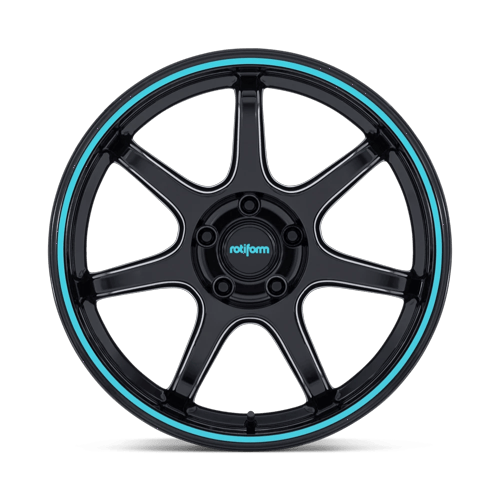 19x9.5 Rotiform RC208 BPU Gloss Black W/ Teal Stripe Wheel 5x4.5 (20mm)