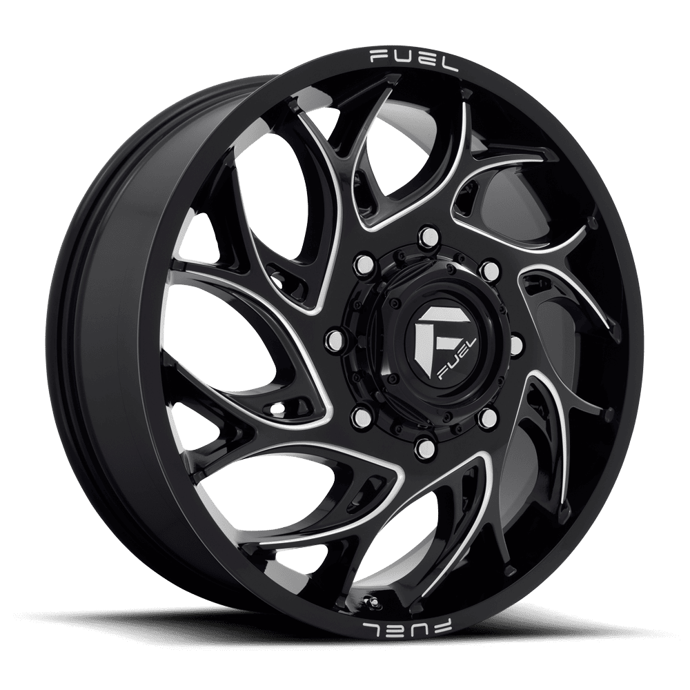 22x8.25 Fuel D741 Runner DUALLY Front Black/Milled Wheel 8x200 (105mm)