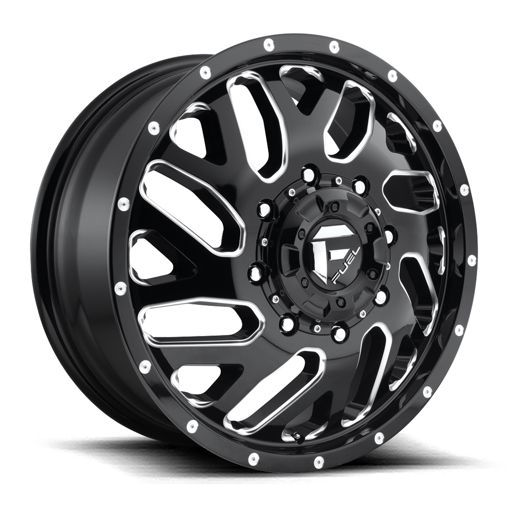 22x8.25 Fuel D581 Triton DUALLY Front Black & Milled Wheel 8x6.5 (105mm)