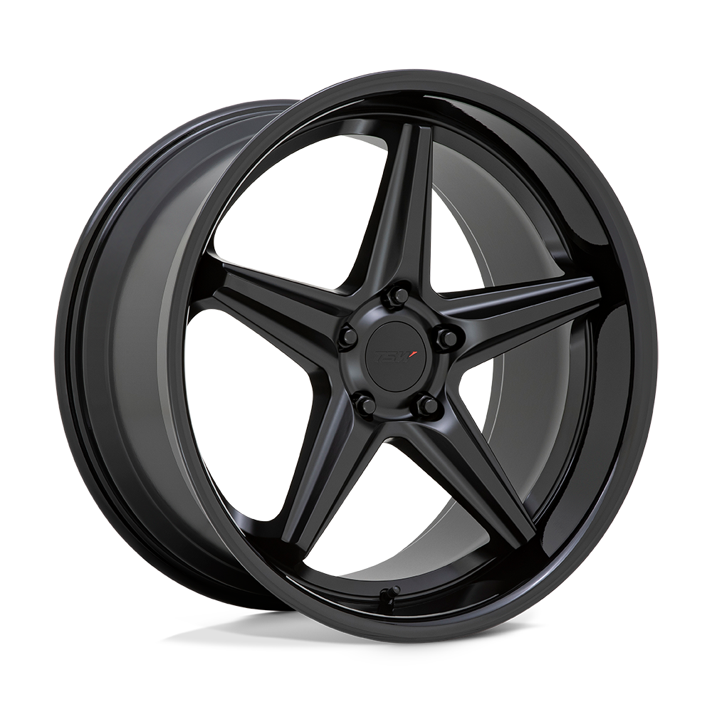 19x8.5 TSW Launch Matte Black W/ Gloss Black Lip Wheel 5x120 (20mm)