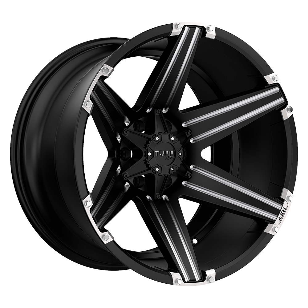 20x12 Tuff T12 SATIN BLK W/ MILL SPOKES AND BRUSH INS Wheel 6x5.5 (-45mm)