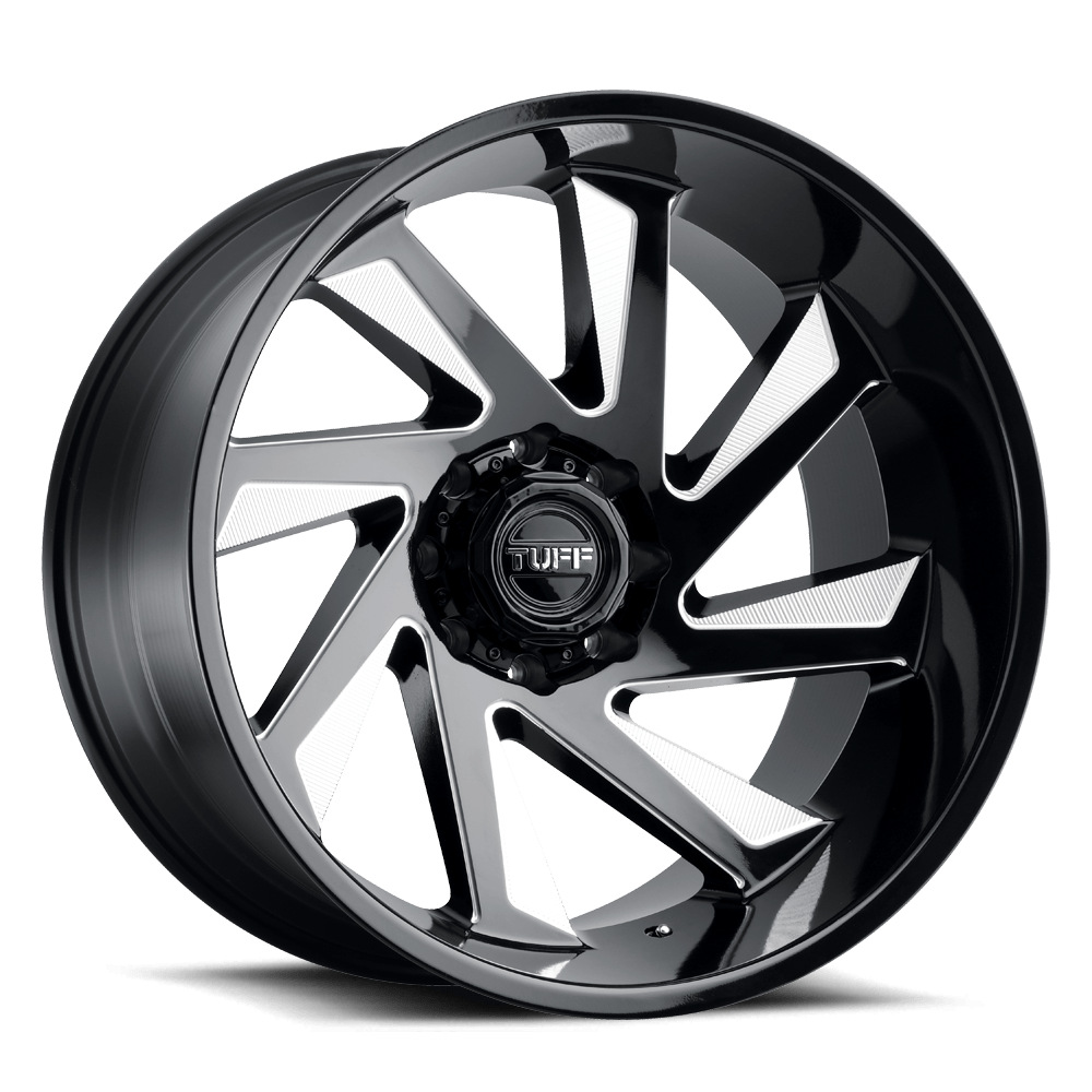 24x14 Tuff T1B GLOSS BLACK W/ MILLED SPOKES Wheel 8x170 (-72mm)