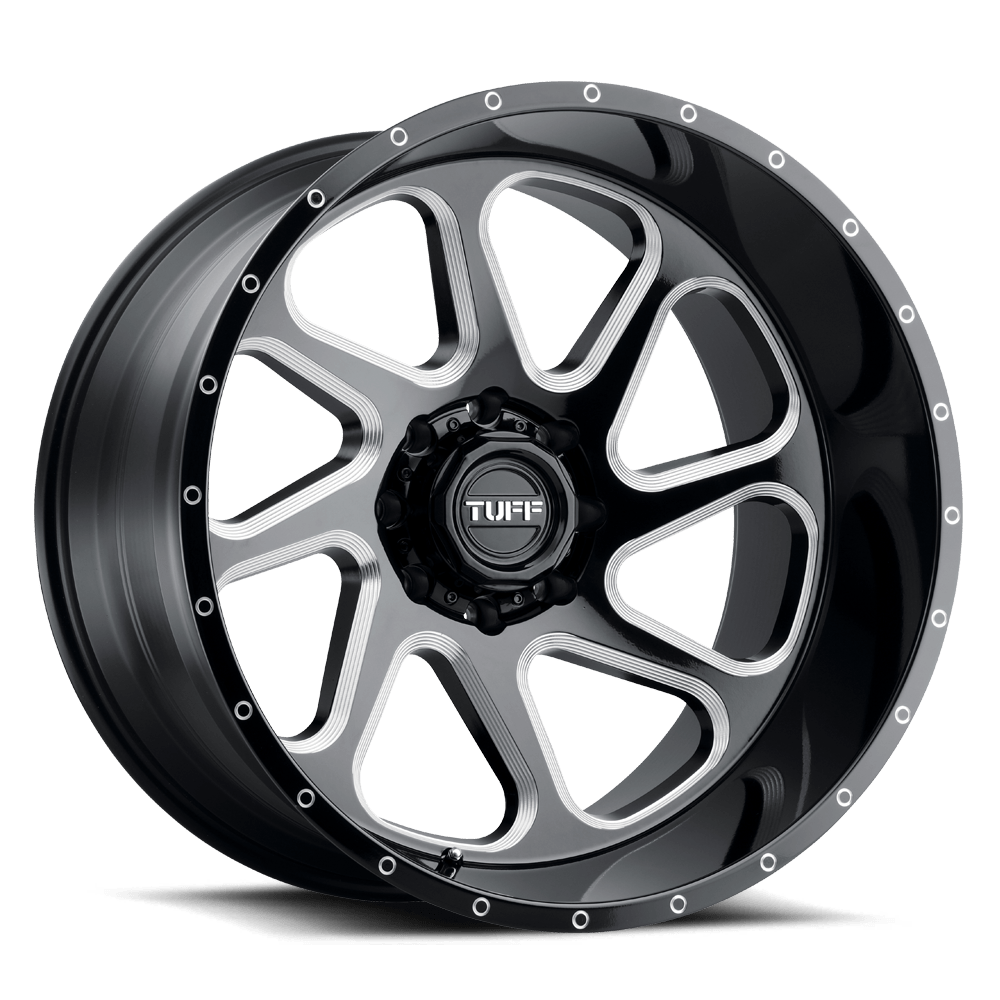 22x12 Tuff T2B GLOSS BLACK W/ MILLED SPOKES Wheel 8x180 (-45mm)