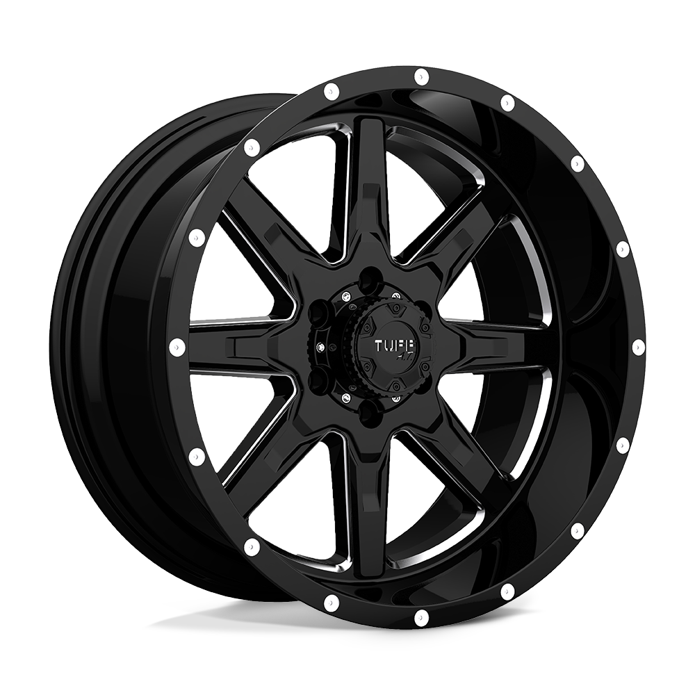 22x10 Tuff T15 GLOSS BLACK W/ MILLED SPOKES Wheel 5x5.5 (-19mm)