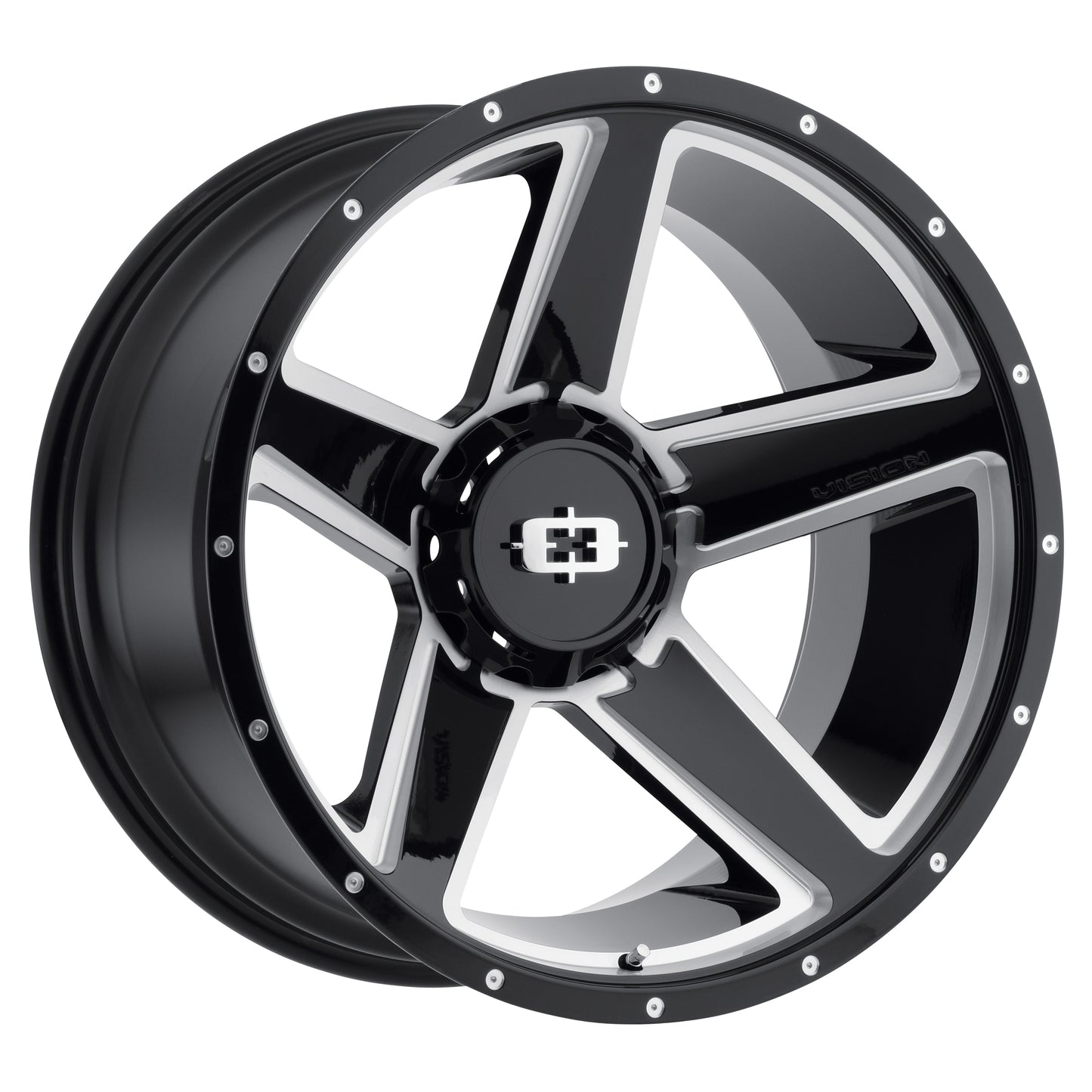 15x6 Vision 390 Empire Gloss Black Milled Spoke Wheel 5x4.5/5x5 (0mm)