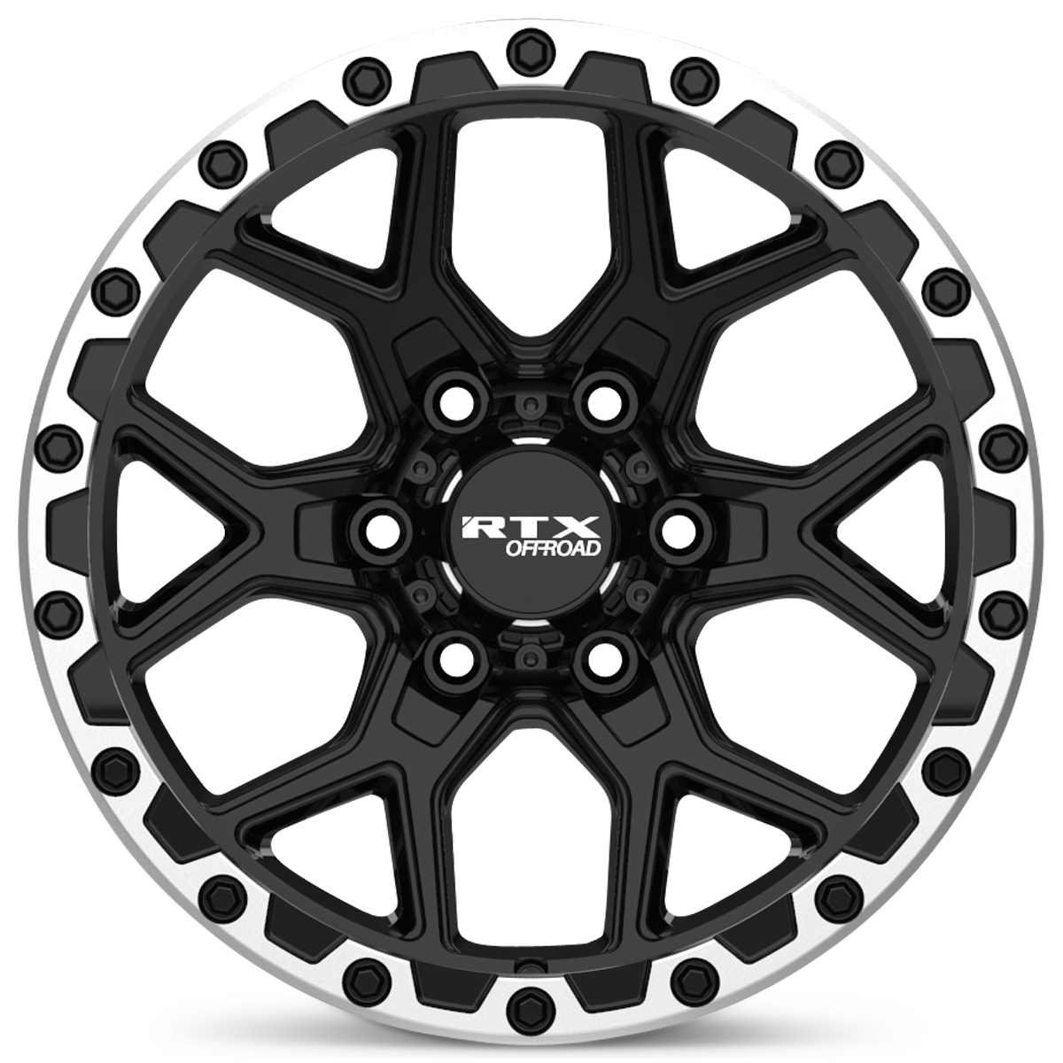 17x8.5 RTX Storm Gloss Black Milled with Machined Lip Wheel 6x5.5 (20mm)