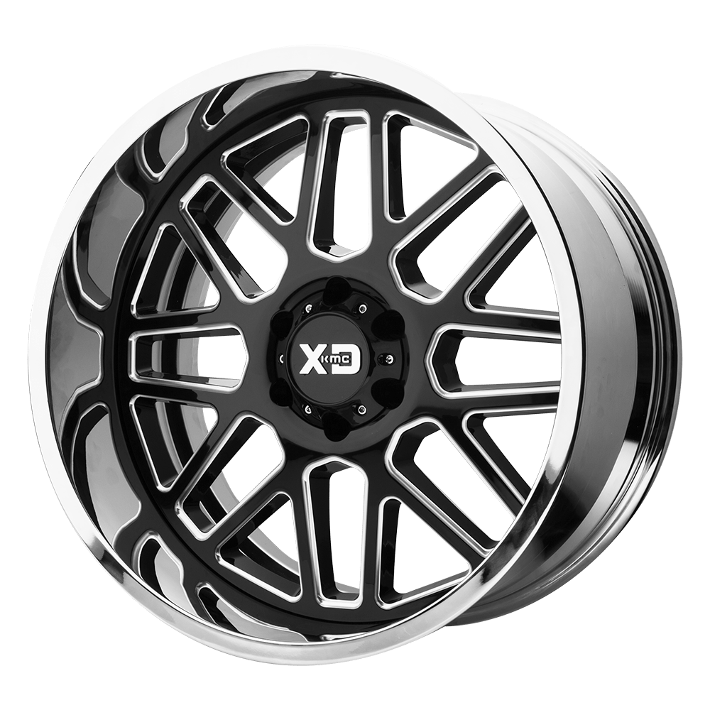 22x12 XD XD201 GRENADE Gloss Black Milled Center Chrome Lip Wheel 8X6.5 (-44mm)