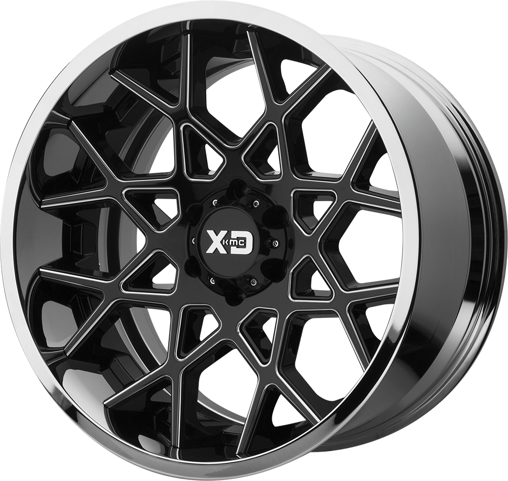 22x10 XD XD203 CHOPSTIX Gloss Black Milled Center Chrome Lip Wheel 5x5 (-18mm)