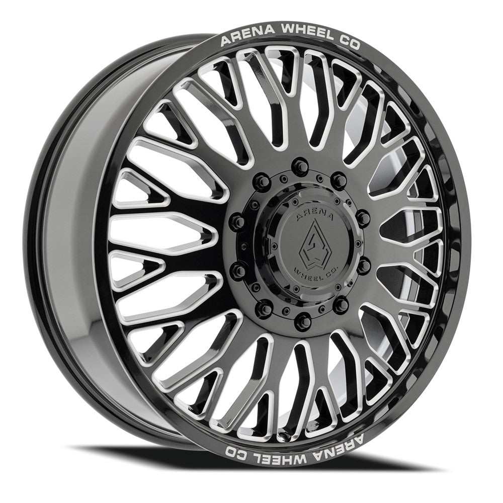 24x8.25 Arena A121 Monarch Gloss Blk & Milled DUALLY FRONT Wheel 8x210 (100mm)
