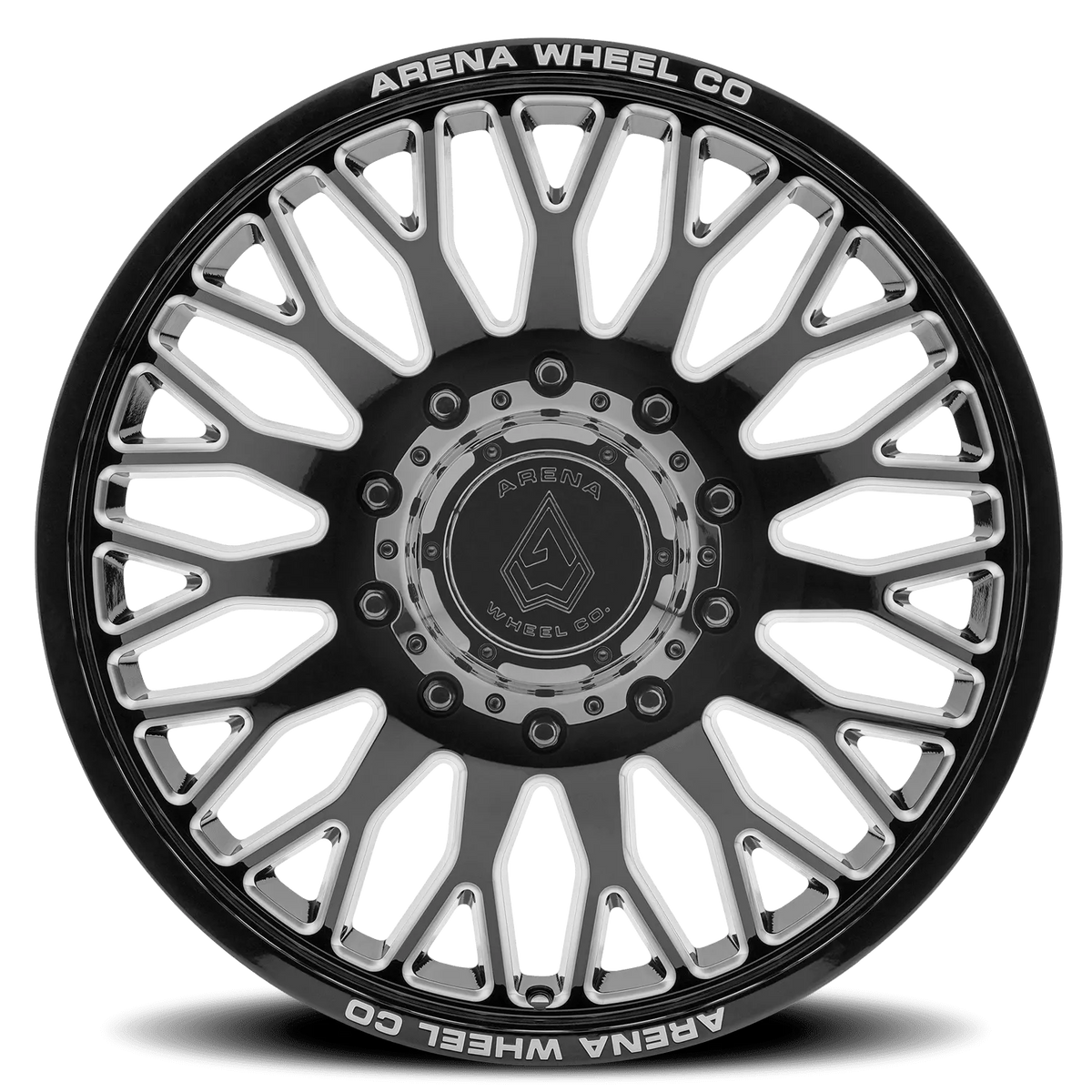 20x8.25 Arena A121 Monarch Gloss Black Milled DUALLY FRONT Wheel 8x210 (105mm)