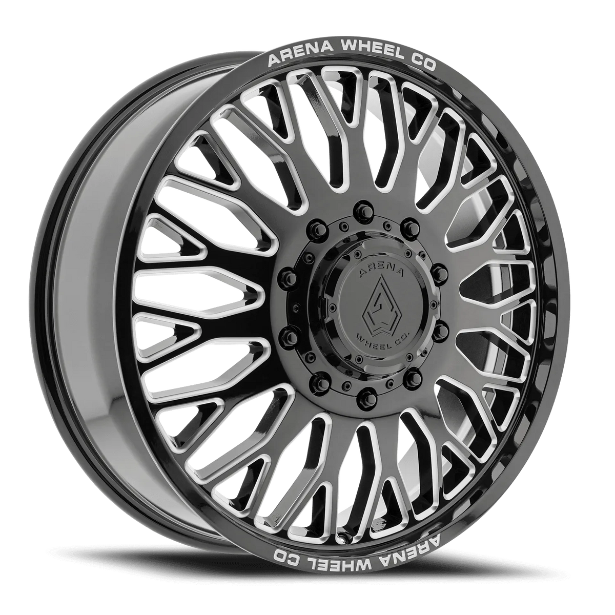 22x8.25 Arena A121 Monarch Gloss Black Milled DUALLY FRONT Wheel 8x210 (100mm)