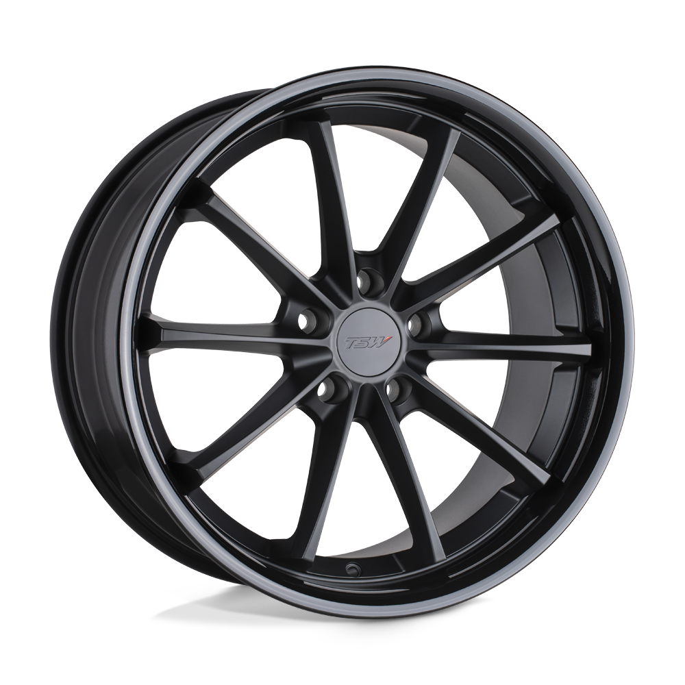 18x9.5 TSW SWEEP MATTE BLACK W/ GLOSS BLACK LIP Wheel 5x120 (40mm)