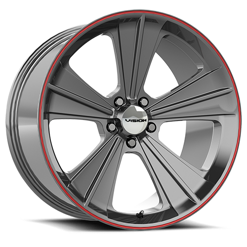 20x11 American Muscle V327 Missile Gun Metal Red Lip Wheel 5x4.5 (50mm)