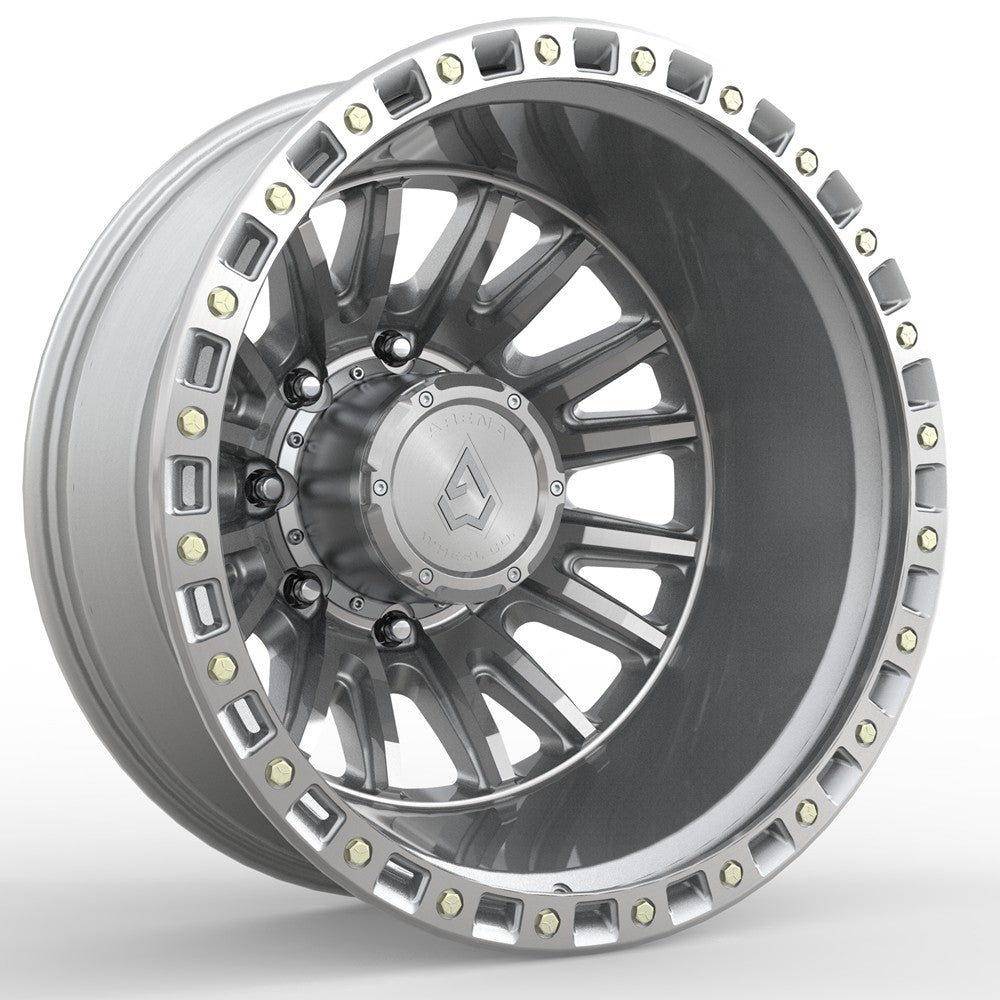 22x8.25 Arena A103 Mission Silver Machined DUALLY REAR Wheel 8x200 (-202mm)