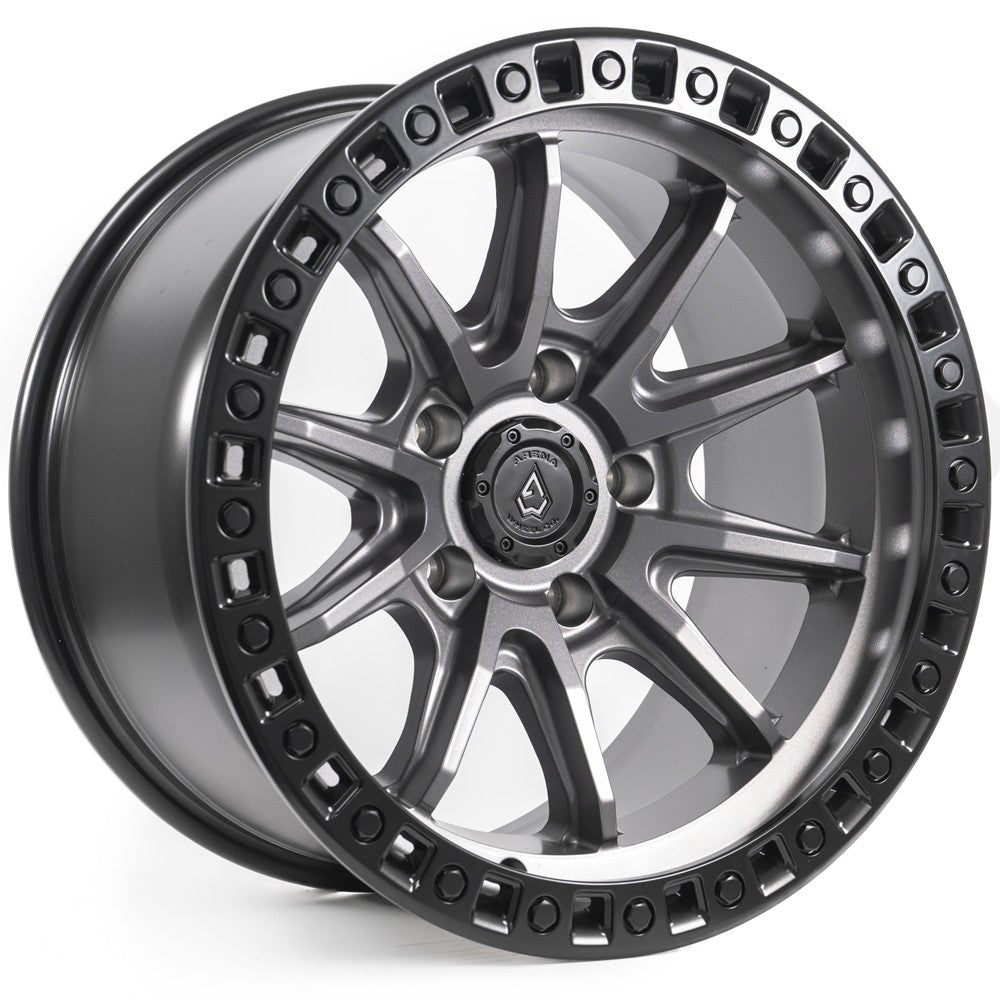 17x9 Arena A103 Mission Satin Gunmetal Center Satin Black Lip Wheel 5x5 (-12mm)