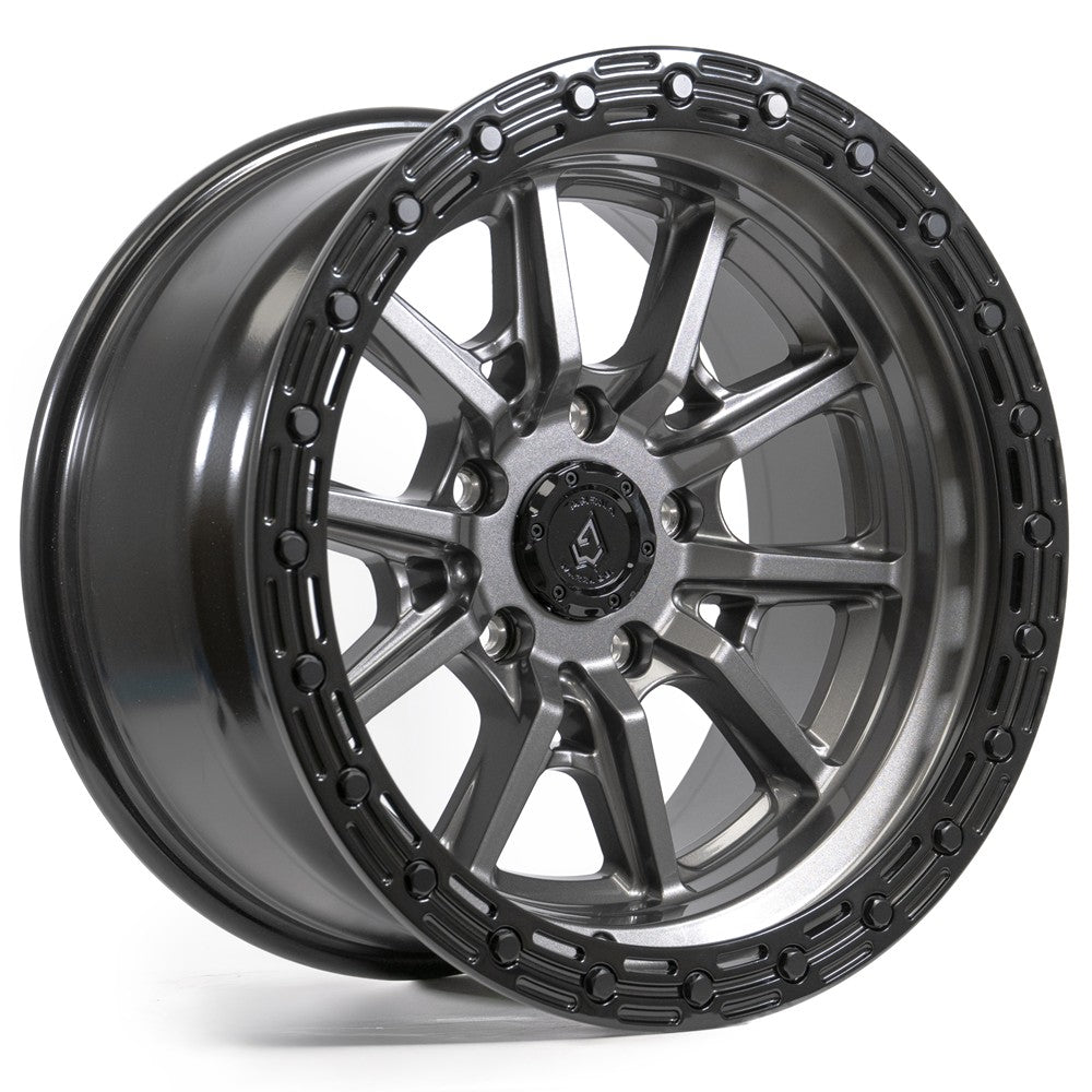 17x9 Arena A106 Trek Glossy Gunmetal Center Glossy Black Lip Wheel 5x5 (-12mm)