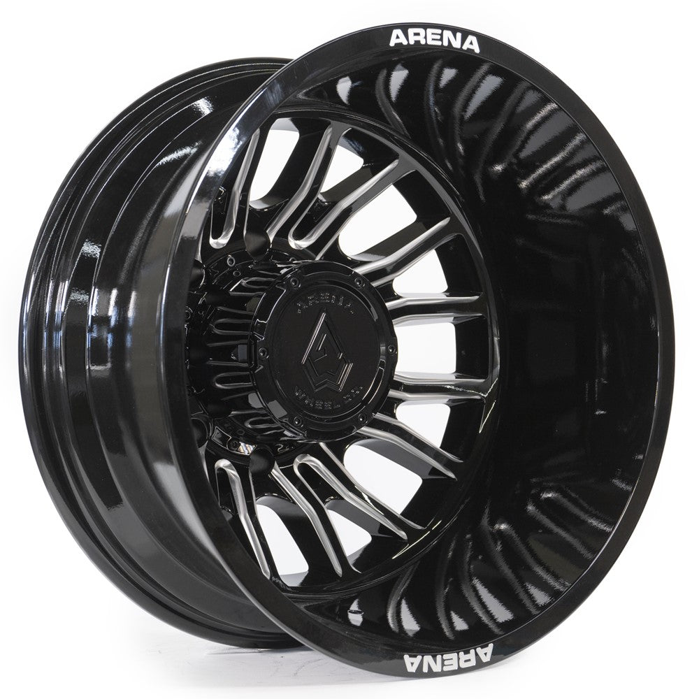 20x8.25 Arena A113 Thunder Gloss Black Milled DUALLY REAR Wheel 8x200 (-202mm)