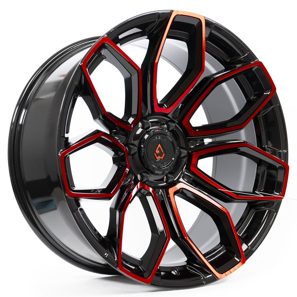 20x10 Arena A116 Cobra Glossy Black Machine Red Tint Wheel 5x5 (-18mm)