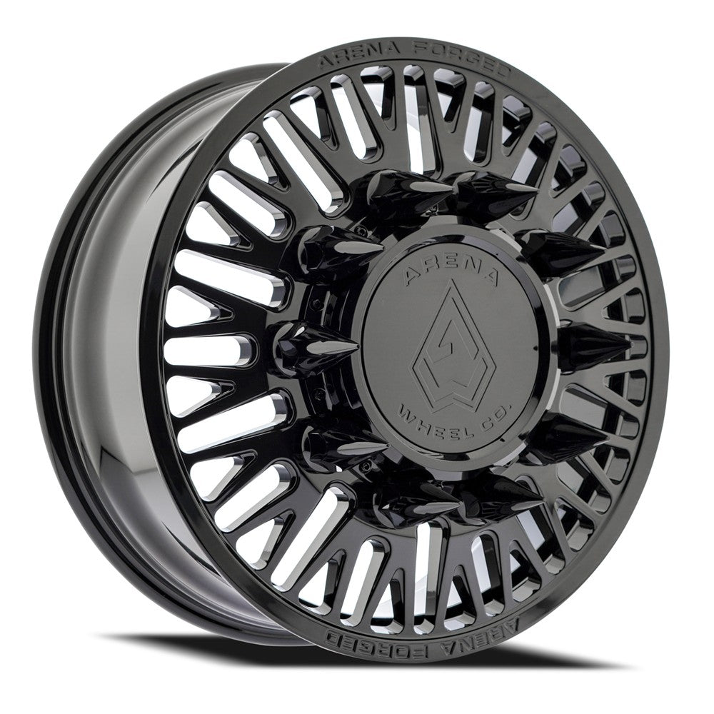 24x8.25 Arena AF101 Casino Glossy Black FORGED DUALLY FRONT Wheel 10x225 (100mm)
